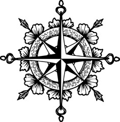 Floral Compass Rose Tattoo Design