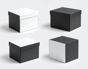Four boxes, white/black, minimalist, square, lids