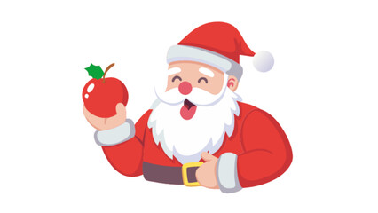Obraz premium Cartoon santa claus holding red apple christmas holiday season vector illustration