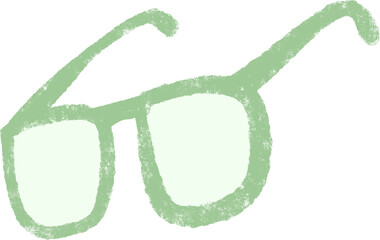 Hand Drawn Glasses Icon – Pastel Green Crayon Style Eyewear Illustration for Vision and Fashion Design
