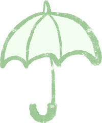 Hand Drawn Umbrella Icon – Pastel Green Crayon Style Weather Protection Illustration for Rainy Day Design