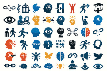 Fototapeta premium Freedom and Liberation Concept Icons Set