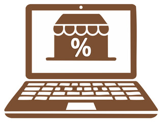 Laptop displaying online store with percentage discount symbol