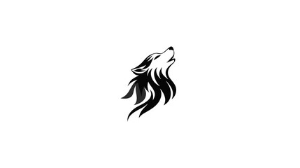 Obraz premium Majestic stylized howling wolf head vector illustration, black and white graphic design of a wild canine, strength and wilderness symbol.