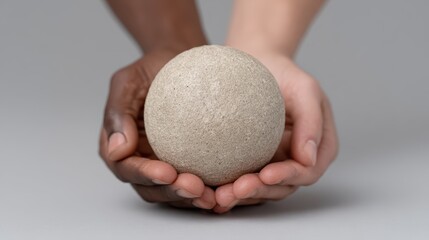 Diverse hands come together to hold a smooth stone sphere representing unity and harmony. National Day of Community Service