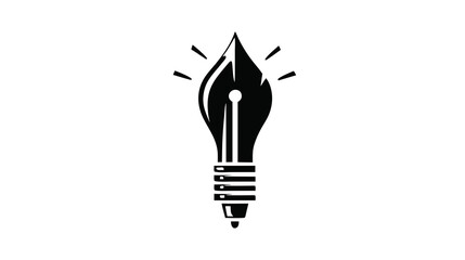 Creative writing and innovation concept: lightbulb with fountain pen nib graphic. Idea generation, inspiration, education, and art symbol.