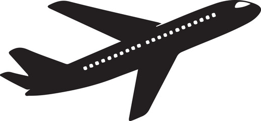 Black silhouette of a modern airplane in flight against a white background aircraft aviation
