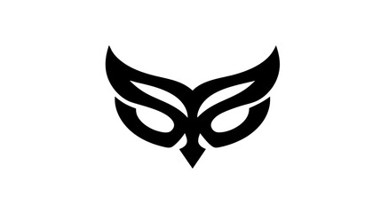Minimalist abstract black owl face logo icon. Stylized bird mask symbol. Elegant simple design element for branding and identity.