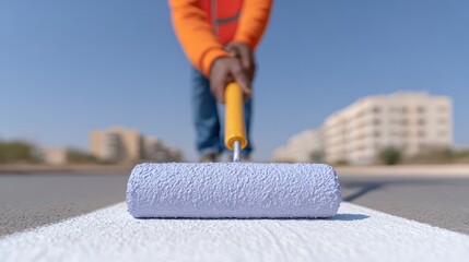 Volunteers create a vibrant community space with fresh paint and a sense of togetherness in a sunny urban area. Road Safety Week