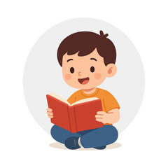 Flat Design Kids Reading a Book with White Background