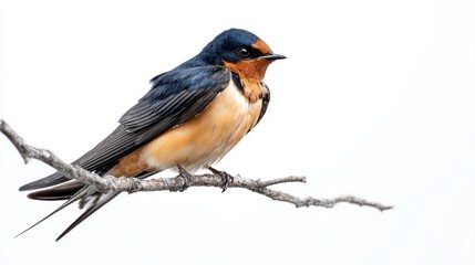 Obraz premium Vibrant Swallow Bird Perched on a Branch against a White Background
