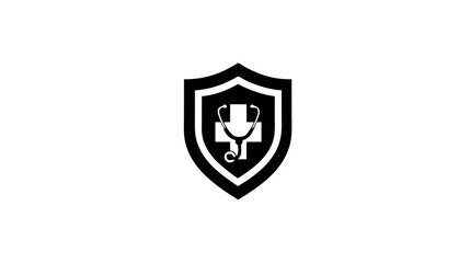 Medical health protection shield icon with cross and stethoscope, symbolizing healthcare safety, insurance, and security.