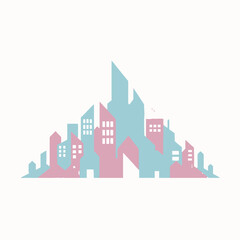 Abstract Cityscape Silhouette with Pastel Colors, Modern Urban Design.