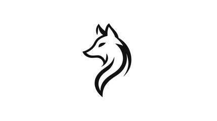 Obraz premium Minimalist black and white fox head logo design. Stylized wildlife animal silhouette icon, modern elegant vector graphic for branding.