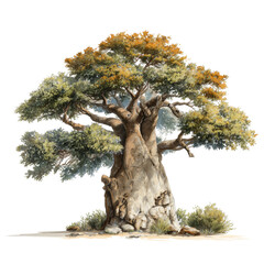 Realistic baobab tree with thick trunk isolated majestic ancient african desert flora