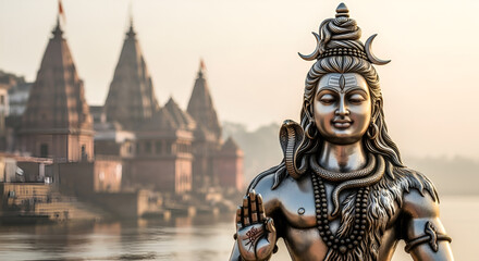 Beautiful statue of Lord Shiva near the bank of Ganga