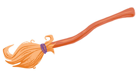 Witch halloween magic broomstick hand drawn illustration, isolated on transparent background