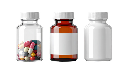 Pharmaceutical pill container bundle isolated on transparent background