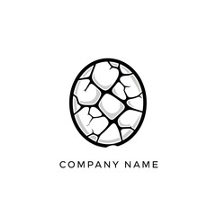 Cracked Oval Stone Logo Design with Bold Outline and Company Name.