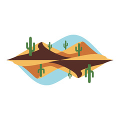 Desert Landscape with Cacti and Sand Dunes Illustration.