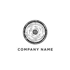 Detailed Wood Slice Illustration with Concentric Rings and Rough Texture.