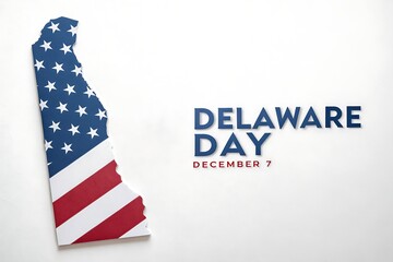 Delaware Day Celebration With American Flag Pattern And State Shape Silhouette, December 7