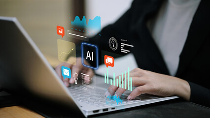 AI Productivity Workspace with Holographic App Icons