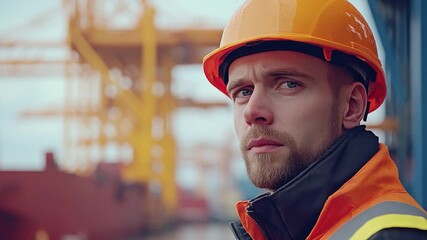 A man wearing a hard hat and vest on a construction site, with tools and equipment in the background