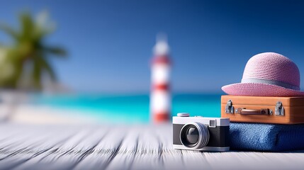 Beach vacation gear hat camera suitcase ready for trip essentials for memorable beach getaway hat camera bag