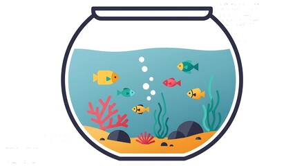 Fototapeta premium Cartoon Fish Tank Aquarium Scene.