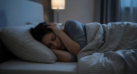 Woman Sleeplessness Troubled thoughts at night  Worried female person is suffering from insomnia in bed Stressful problems  Sleepless girl cant sleep Anxiety and depression