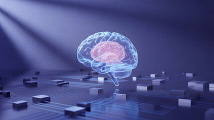 Transparent brain with pink section on a circuit board