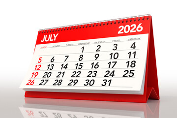 Red Desktop Calendar Showing July 2026 Month