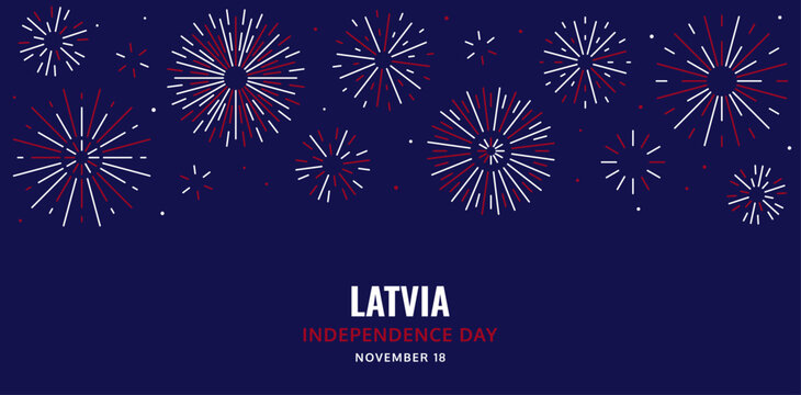 Latvia independence day banner template. Vector illustration with flag color fireworks. Flat style. Vector illustration