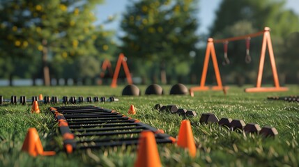 A Scene of a Spacious Outdoor Boot Camp Setup