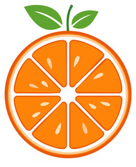 Vibrant orange fruit slice cross-section with green leaves, a fresh citrus vector illustration icon.