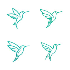Four delicate teal hummingbird sketches in flight