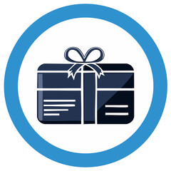 Gift box design with a blue circle frame around it