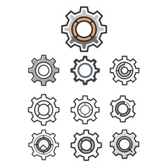Collection of hand drawn industrial gears and cogs