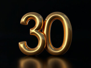 3d gold number 30 for events and graphics