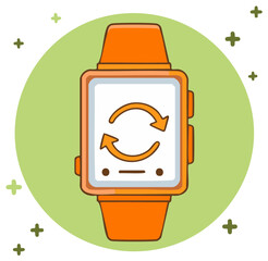 Orange Smartwatch Showing Circular Arrow Refresh Symbols Technology Innovation