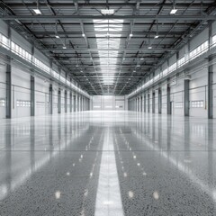 Large empty industrial warehouse interior