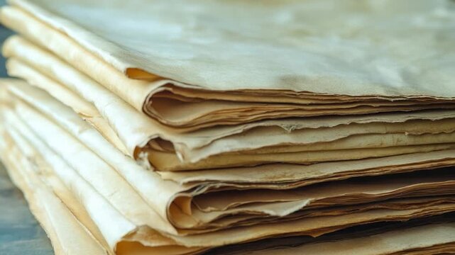 A pile of brown paper sheets sitting on a table, great for background or texture use