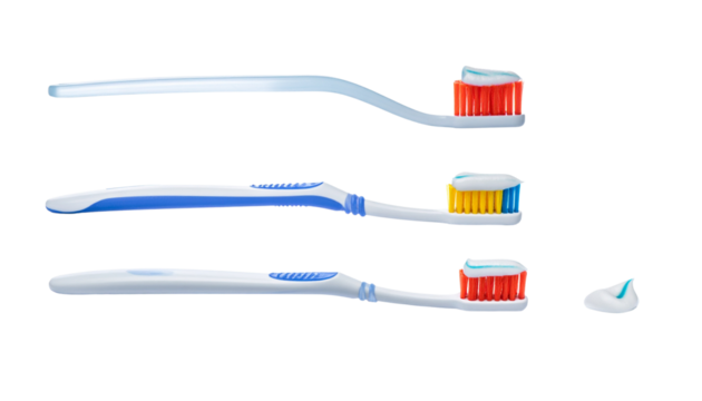 Modern toothbrush set isolated on transparent background