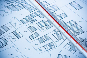FICTIONAL CADASTRAL MAP, GENERAL URBAN PLANNING AND RULER