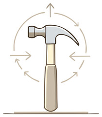 Hammer tool rotation around diagram, equipment improvement illustration, repair equipment for home improvement