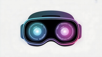 Futuristic virtual reality headset with glowing blue and purple lenses on a light background VR headset
