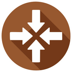 Fototapeta premium Arrows converging Icon white arrows Pointing inward on Brown Round Background