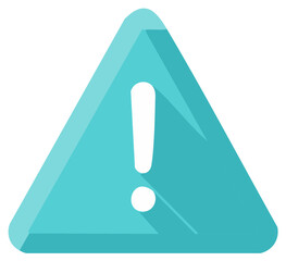 Teal Triangle Warning Sign Icon with Exclamation Mark and Long Shadow
