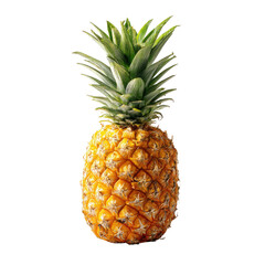 Fototapeta premium A single, ripe pineapple with vibrant yellow skin and a spiky green crown, isolated on a black background